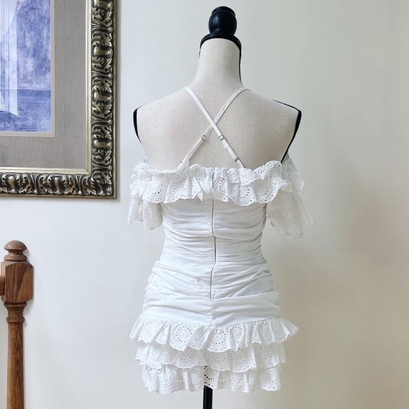 Eyelet Ruffle Hem Ruched Mini Dress - Picture 4 of 4